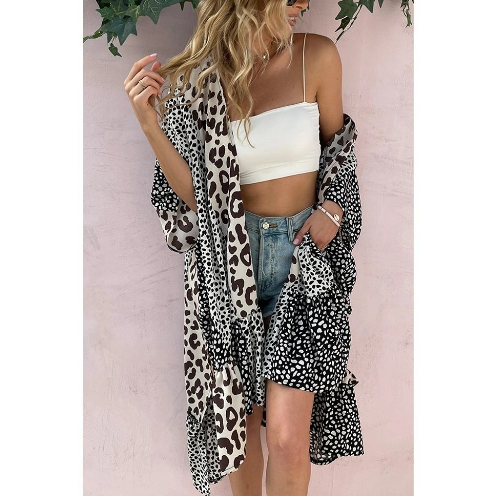 Boho Leopard Print Patchwork Beach Cover Up
